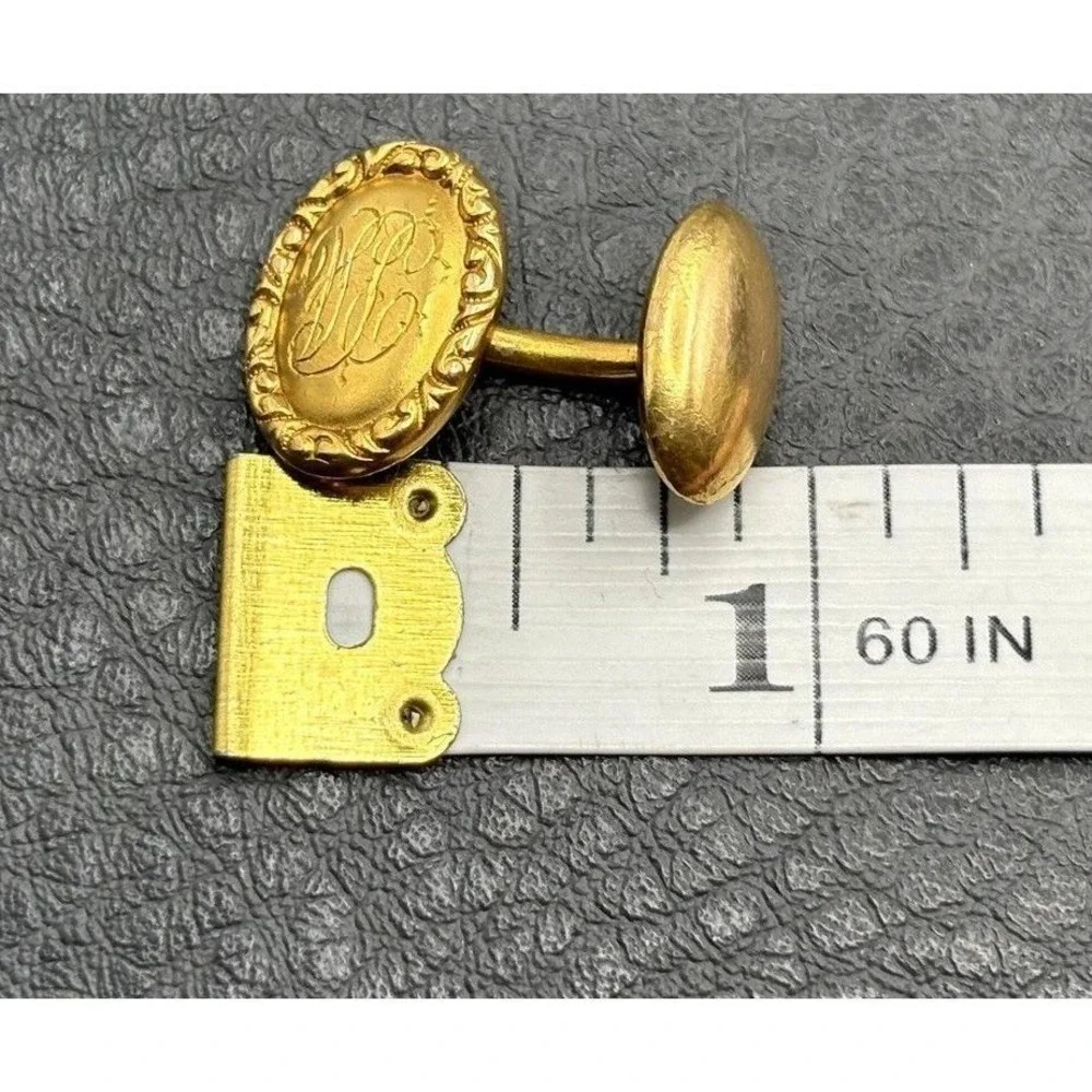 Vintage 14K Solid Yellow Gold Tone Victorian Cufflinks Ornate Etched Initials PA
